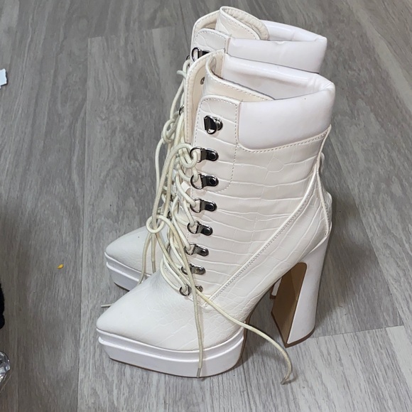 Fashion Nova Cream Lace-Up Boots - Picture 2 of 4